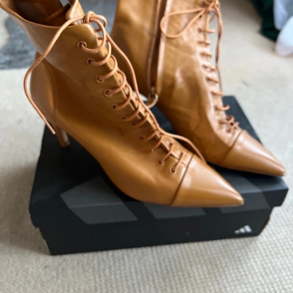 Zara Tan Lace-Up Heeled Boots